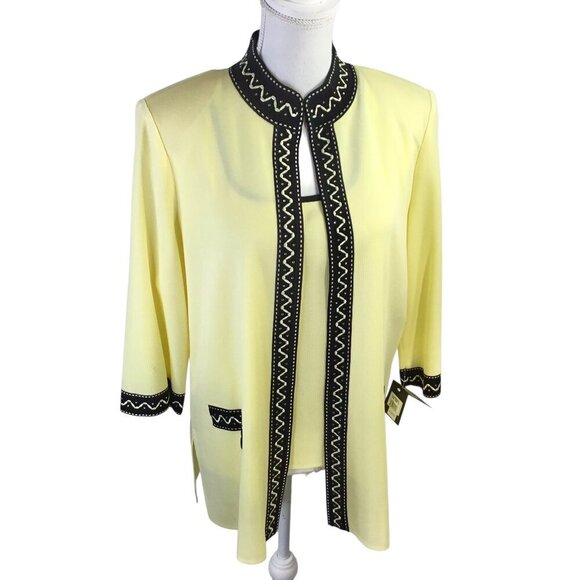 Ming Wang Cardigan Sweater Twin Set NWT Two Piece XL Knit Shell Yellow Black - Picture 1 of 14